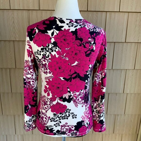 CROFT AND BARROW LADIES MULTI COLORED LS FLORAL TSHIRT TEE TOP SIZE S - Picture 2 of 10